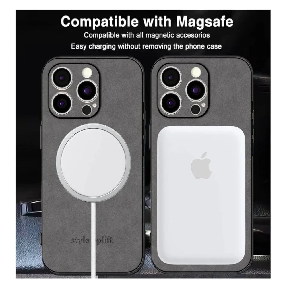 Style Uplift iPhone 16 Pro Dark Gray Suede Magnetic Case MagSafe Slim Protective
